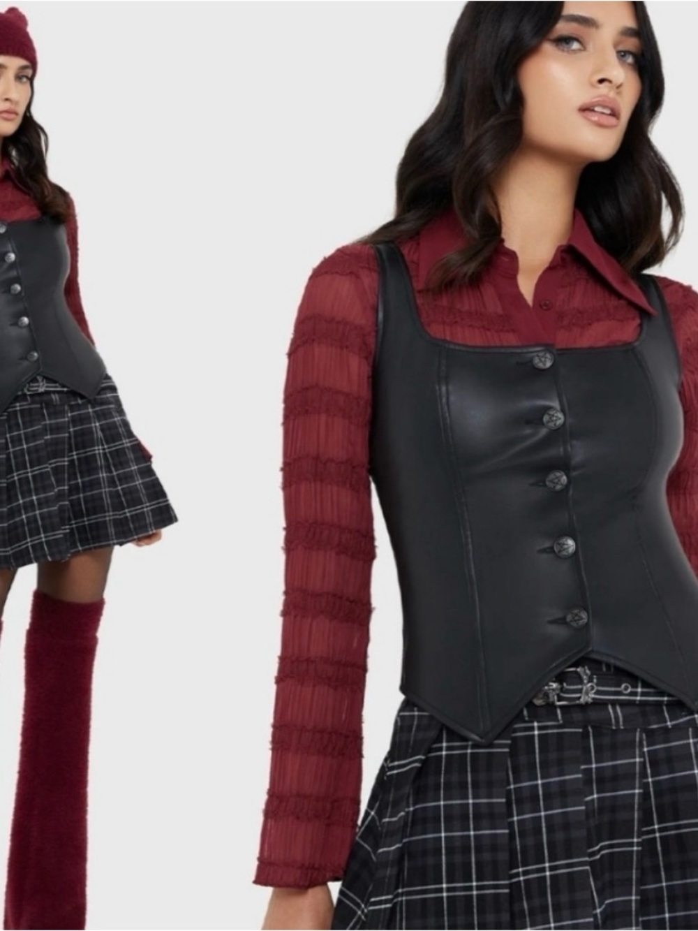 Killstar Black Faux Leather Button Front Vest